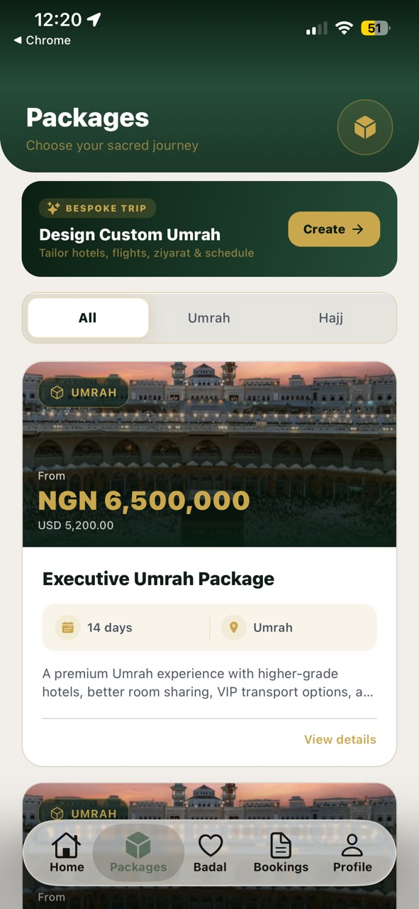 Rahlah mobile app screen 2