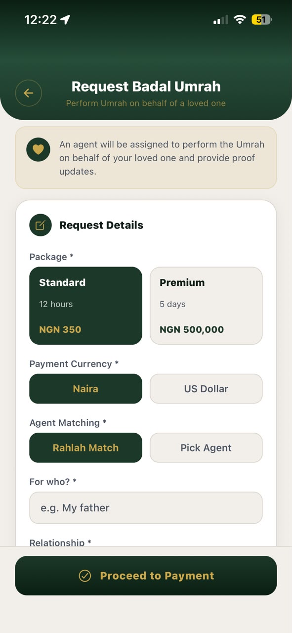 Rahlah mobile app screen 6